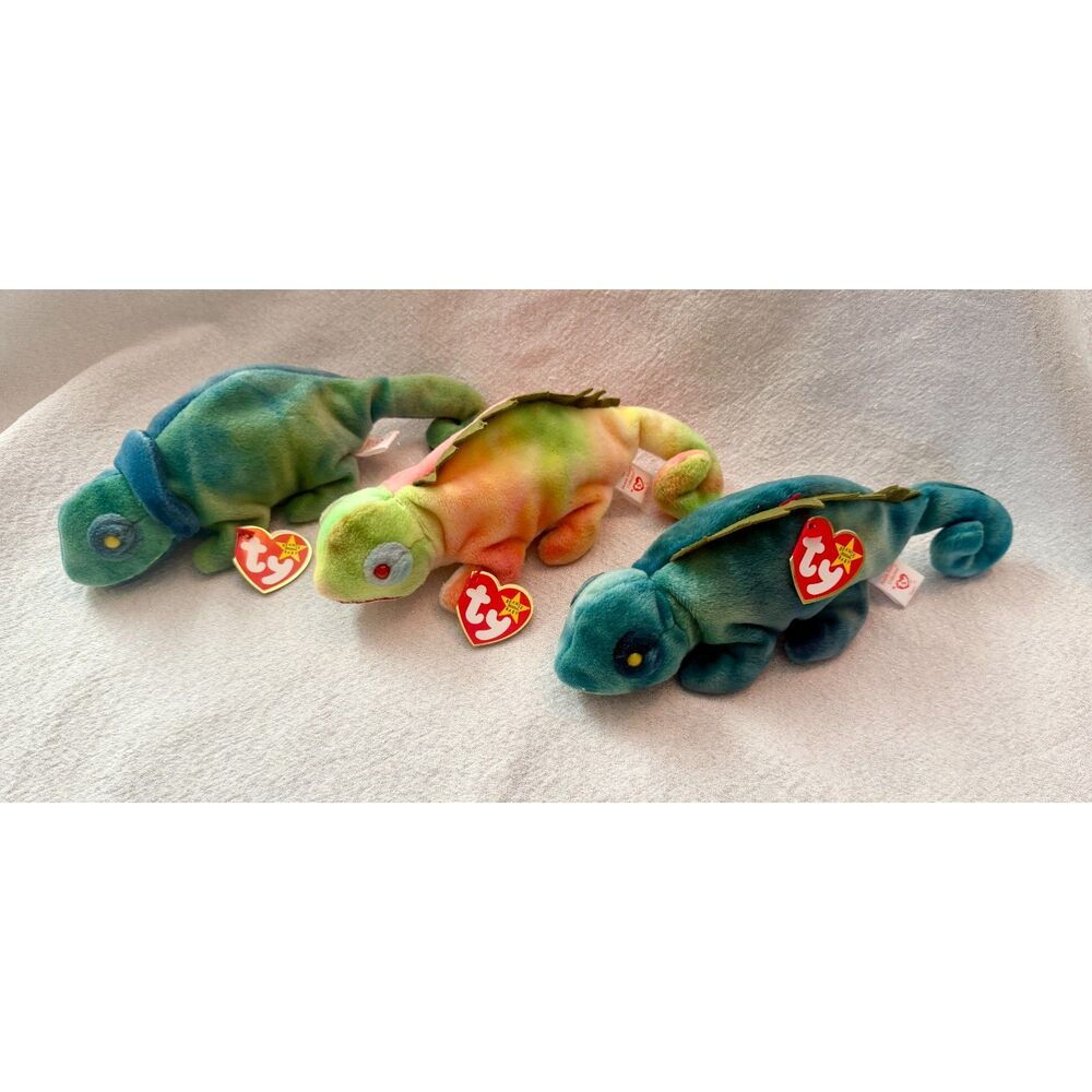 TY Beanie Babies - IGGY & RAINBOW (Set of 3 Versions - Dark & Ty-Dyed) (9 inch)